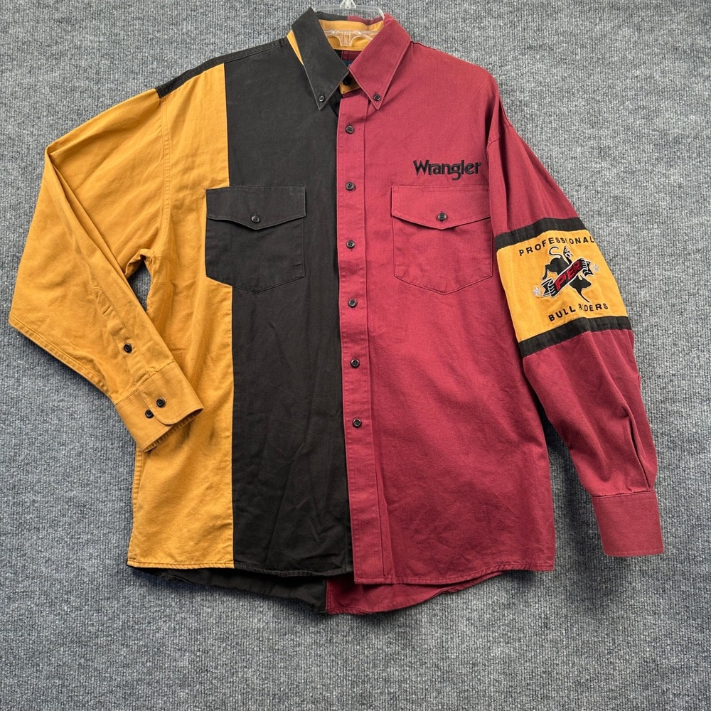 Vintage Wrangler Western Shirt Mens Large Colorblock PBR Bull Riders Cotton